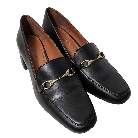 COACH Nia Leather Horsebit Heeled Loafer Pumps 8 - Picture 1 of 12